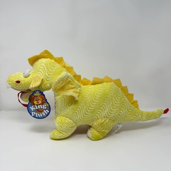 King Plush Yellow Crinkle Winged Standing Dragon 24" Plush Red Striped Belly Toy - Picture 1 of 16